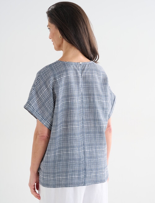 Ella J Linen Shell Top, Navy Check product photo View 02 L