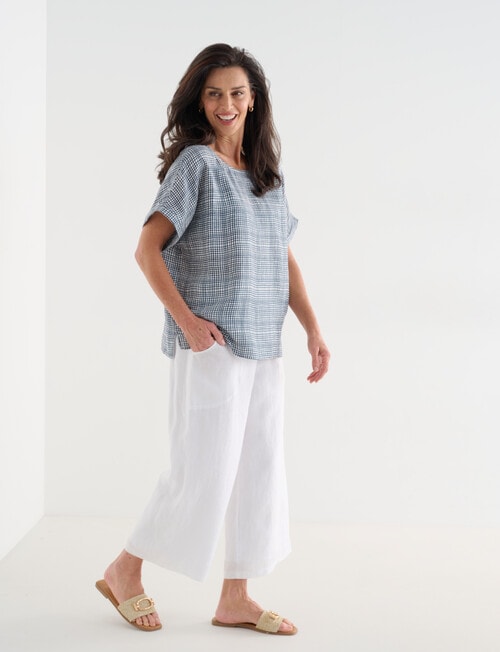 Ella J Linen Shell Top, Navy Check product photo View 03 L