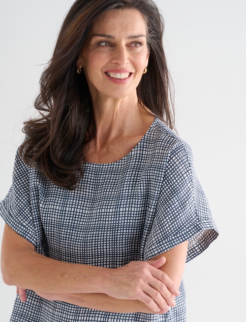 Ella J Linen Shell Top, Navy Check product photo View 04 L