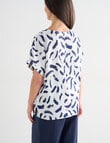Ella J Linen Shell Top, Navy Print product photo View 02 S