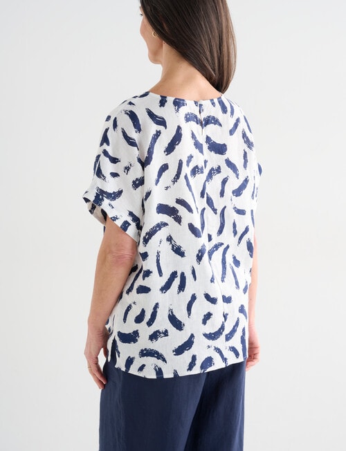 Ella J Linen Shell Top, Navy Print product photo View 02 L