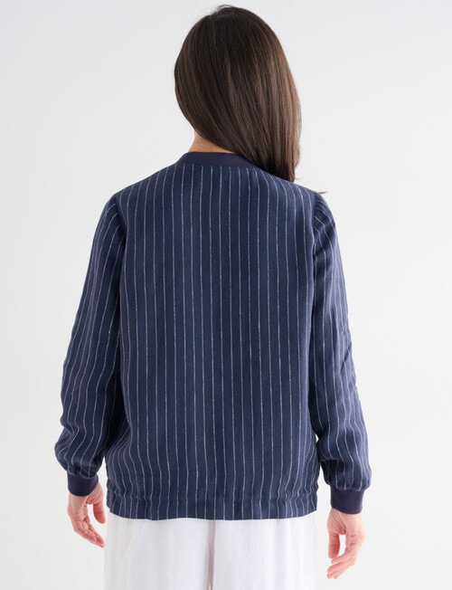 Ella J Linen Zip Jacket, Navy Stripe product photo View 02 L