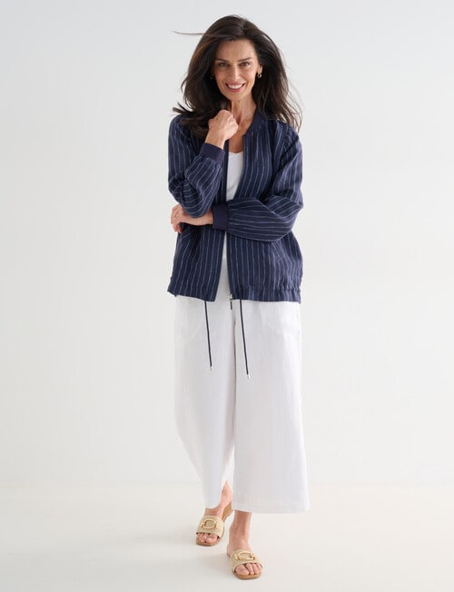 Ella J Linen Zip Jacket, Navy Stripe product photo View 03 L