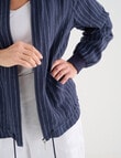 Ella J Linen Zip Jacket, Navy Stripe product photo View 06 S