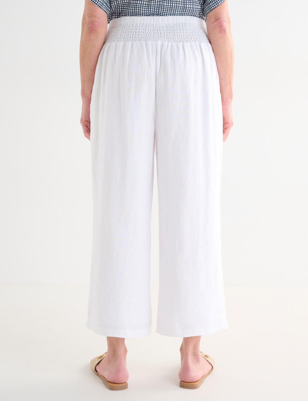 Ella J Linen Crop Pants, White