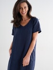 Ella J Linen V-Neck Dress, Navy product photo
