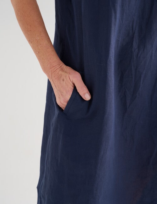 Ella J Linen V-Neck Dress, Navy product photo View 05 L