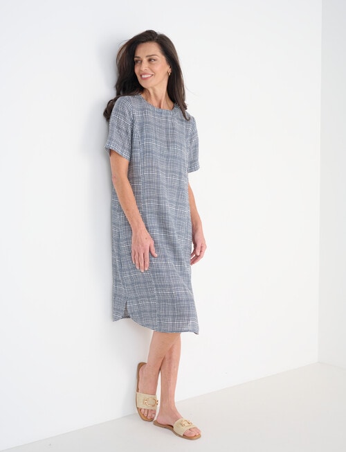 Ella J Linen Shift Dress, Navy Check product photo View 03 L