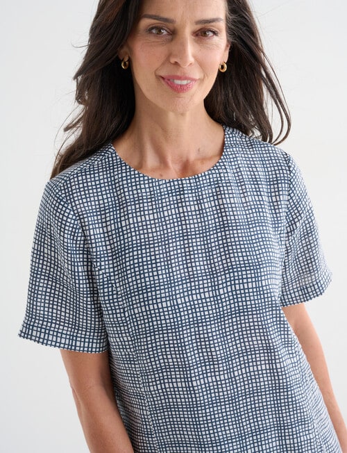 Ella J Linen Shift Dress, Navy Check product photo View 04 L