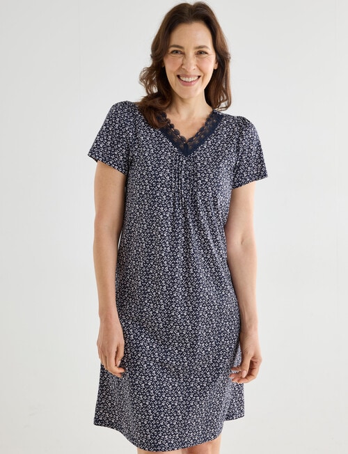 Ruby & Bloom Print V-Neck Nightie, Navy, 10-26 product photo