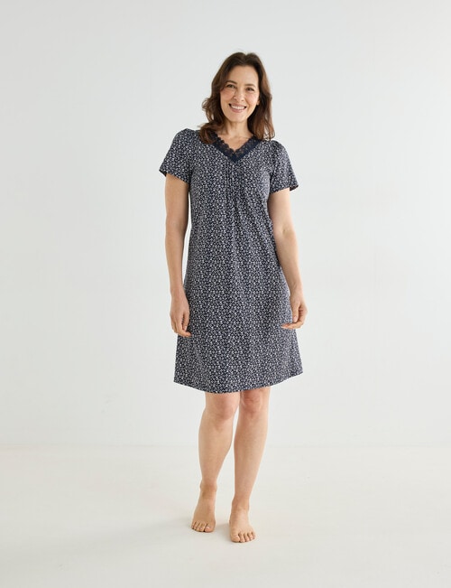 Ruby & Bloom Print V-Neck Nightie, Navy, 10-26 product photo View 03 L