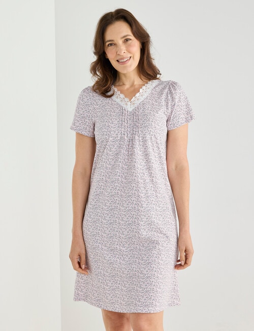 Ruby & Bloom Print V-Neck Nightie, Pale Pink, 10-26 product photo