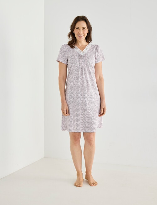 Ruby & Bloom Print V-Neck Nightie, Pale Pink, 10-26 product photo View 03 L