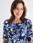 Ella J Elbow Sleeve Cotton Tee, Navy Floral product photo