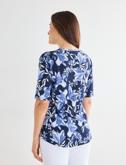 Ella J Elbow Sleeve Cotton Tee, Navy Floral product photo View 02 L