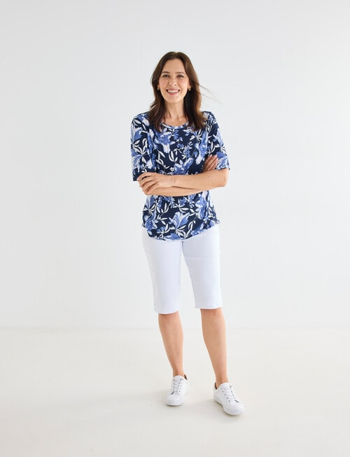 Ella J Elbow Sleeve Cotton Tee, Navy Floral product photo View 03 L