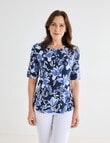 Ella J Elbow Sleeve Cotton Tee, Navy Floral product photo View 05 S