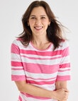 Ella J Elbow Sleeve Cotton Tee, Pink Stripe product photo