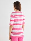Ella J Elbow Sleeve Cotton Tee, Pink Stripe product photo View 02 S