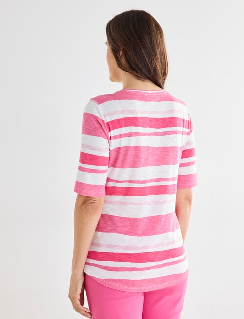 Ella J Elbow Sleeve Cotton Tee, Pink Stripe product photo View 02 L