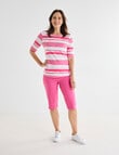 Ella J Elbow Sleeve Cotton Tee, Pink Stripe product photo View 03 S