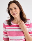 Ella J Elbow Sleeve Cotton Tee, Pink Stripe product photo View 04 S