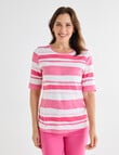 Ella J Elbow Sleeve Cotton Tee, Pink Stripe product photo View 05 S