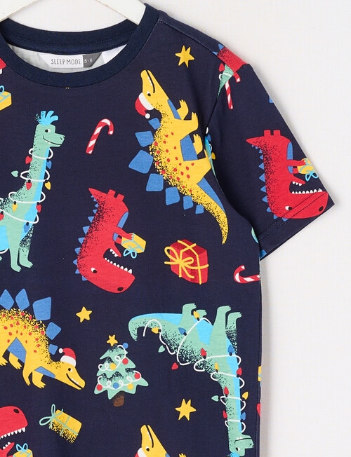 Sleep Mode Xmas Dino Short PJ Set, 2-8, Navy product photo View 02 L