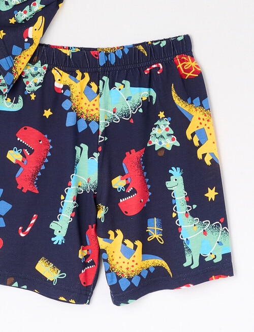 Sleep Mode Xmas Dino Short PJ Set, 2-8, Navy product photo View 03 L
