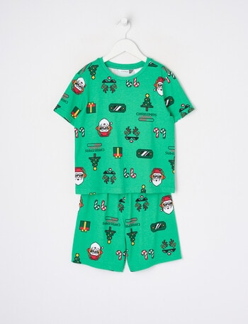 Sleep Mode Xmas Gamer Short PJ Set, 2-8, Green product photo