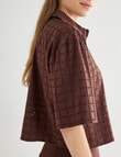 Mineral Sabina Broderie Boxy Cropped Shirt, Chocolate product photo View 05 S