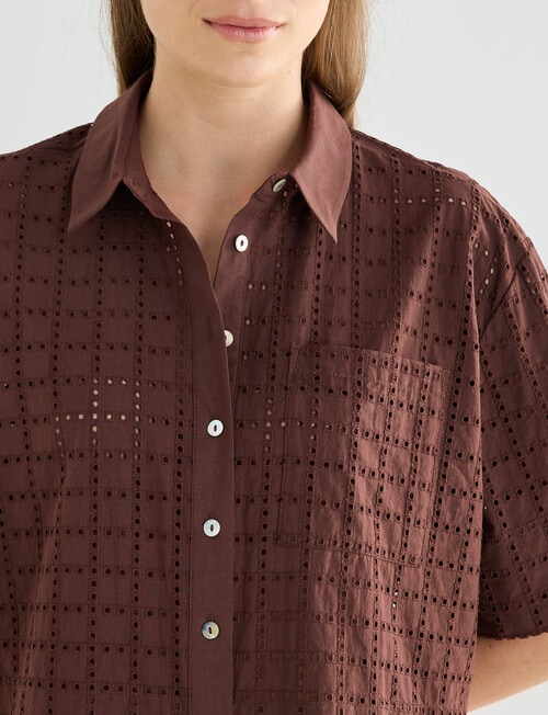 Mineral Sabina Broderie Boxy Cropped Shirt, Chocolate product photo View 06 L