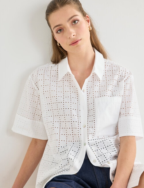 Mineral Sabina Broderie Boxy Shirt, White product photo