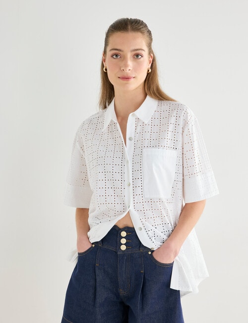 Mineral Sabina Broderie Boxy Shirt, White product photo View 05 L