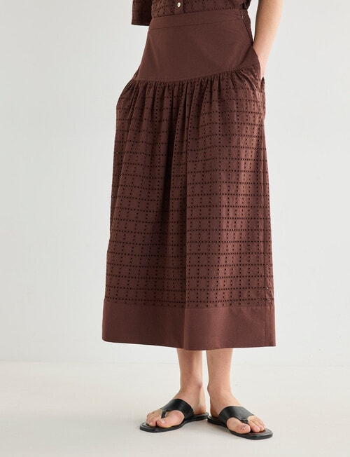 Mineral Sabina Broderie Midi Skirt, Chocolate product photo