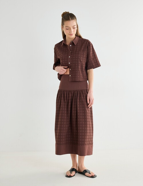 Mineral Sabina Broderie Midi Skirt, Chocolate product photo View 03 L