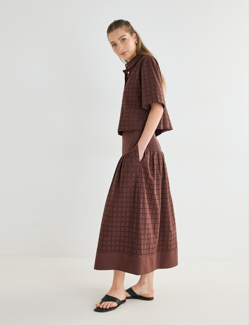 Mineral Sabina Broderie Midi Skirt, Chocolate product photo View 06 L