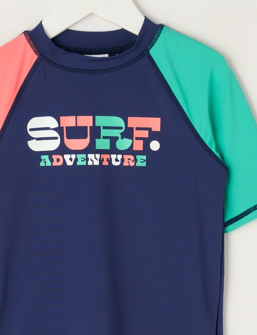 Wavetribe Colour Block Short Sleeve Rash Top, Navy product photo View 02 L