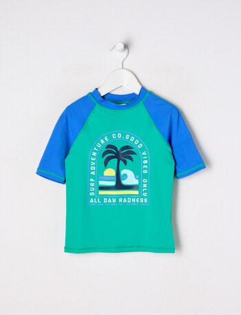 Wavetribe Palm Deco Short Sleeve Rash Top, Green product photo