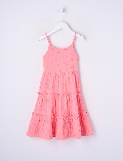Mac & Ellie Ditsy Floral Tie Back Tiered Dress, Strawberry product photo