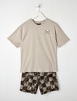 Sleep Squad Skull Island Palm Check Knit & Woven PJ Set, Stone, 9-16 product photo