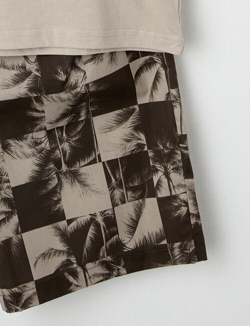 Sleep Squad Skull Island Palm Check Knit & Woven PJ Set, Stone, 9-16 product photo View 03 L