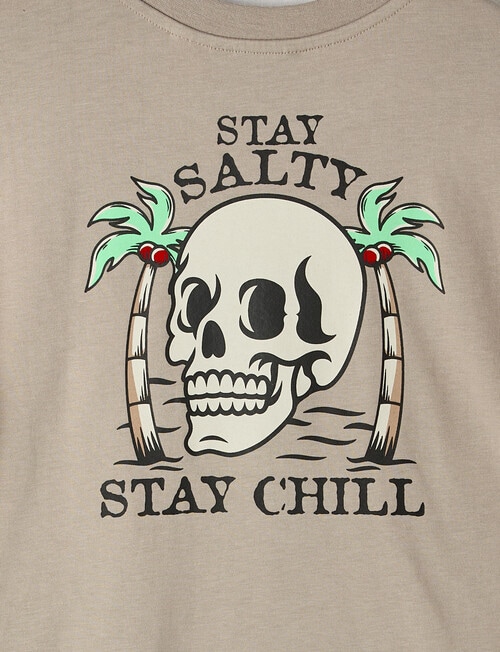 Sleep Squad Skull Island Palm Check Knit & Woven PJ Set, Stone, 9-16 product photo View 04 L