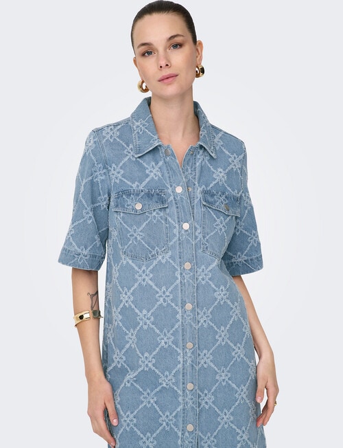 ONLY Bell Short Sleeve Button Up Denim Dress, Light Blue product photo View 04 L