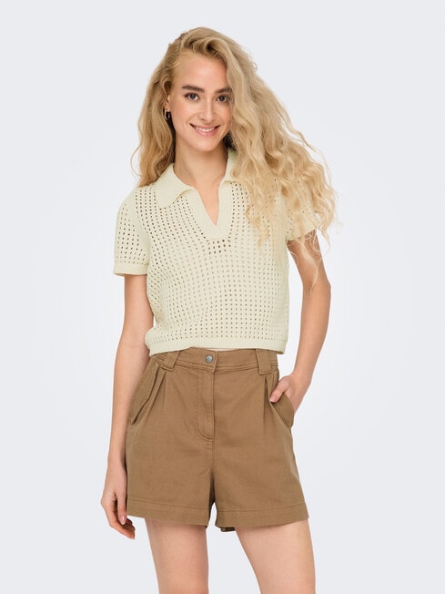 ONLY Anna Sofia Crotchet Polo Top, Birch product photo