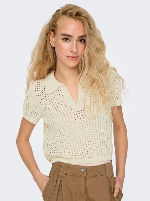 ONLY Anna Sofia Crotchet Polo Top, Birch product photo View 05 L