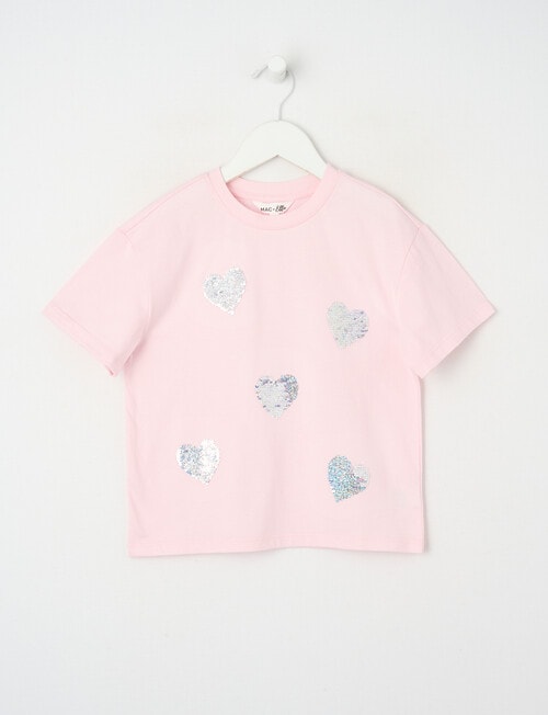 Mac & Ellie Flip Sequin Hearts Boxy Tee, Blush product photo
