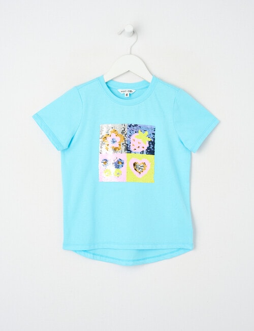 Mac & Ellie Flip Sequin Checkers Short Sleeve Tee, Ocean Blue product photo