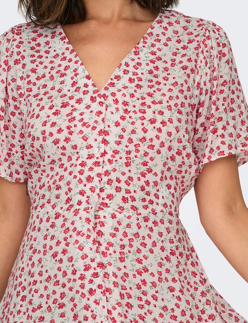 ONLY Evida Short Sleeve Short Dress, Red Lucy Flower product photo View 03 L