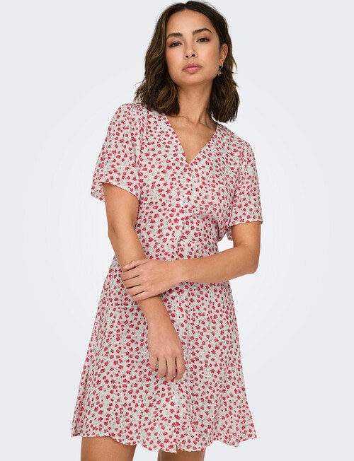 ONLY Evida Short Sleeve Short Dress, Red Lucy Flower product photo View 04 L